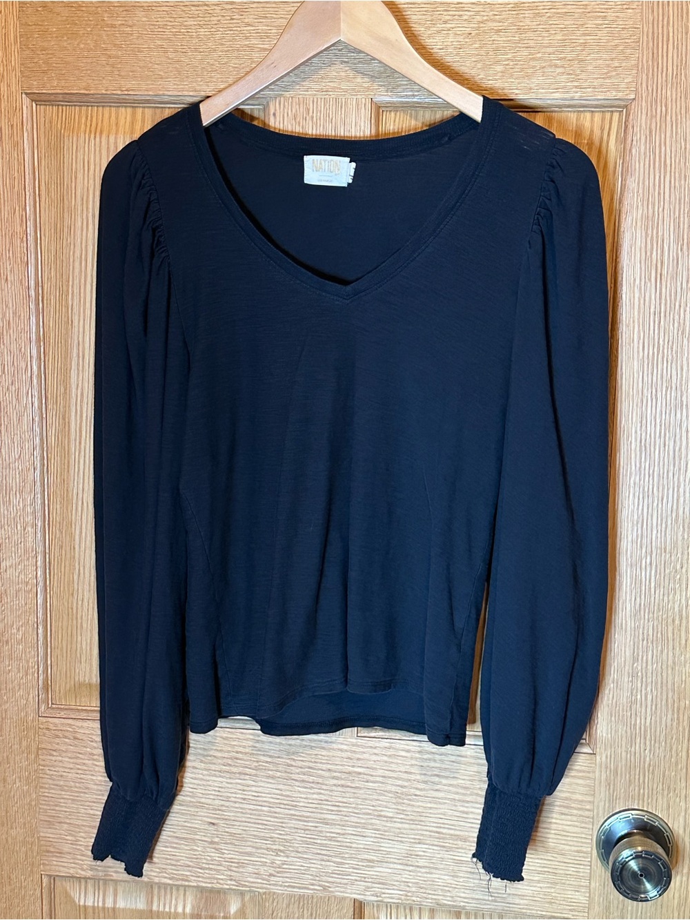 Nation LTD Charcoal Black Cotton Puff Sleeve Longsleeve Size M